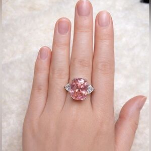8 Carat Pink CZ Cushion Ring‎ S925 Sterling Silver Adjustable Band Vacation Ring